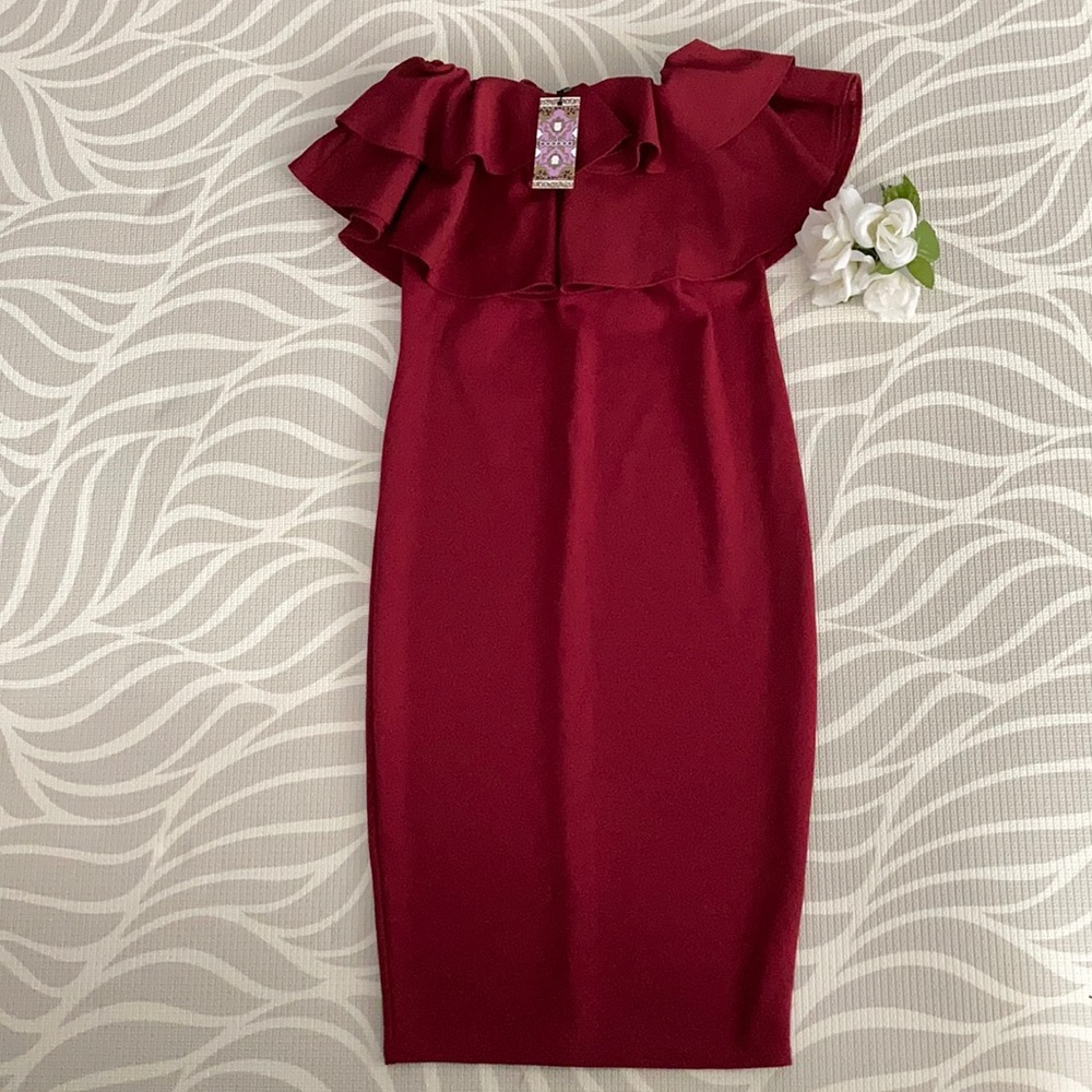 Maternity Ruffle Off The Shoulder Midi Dress